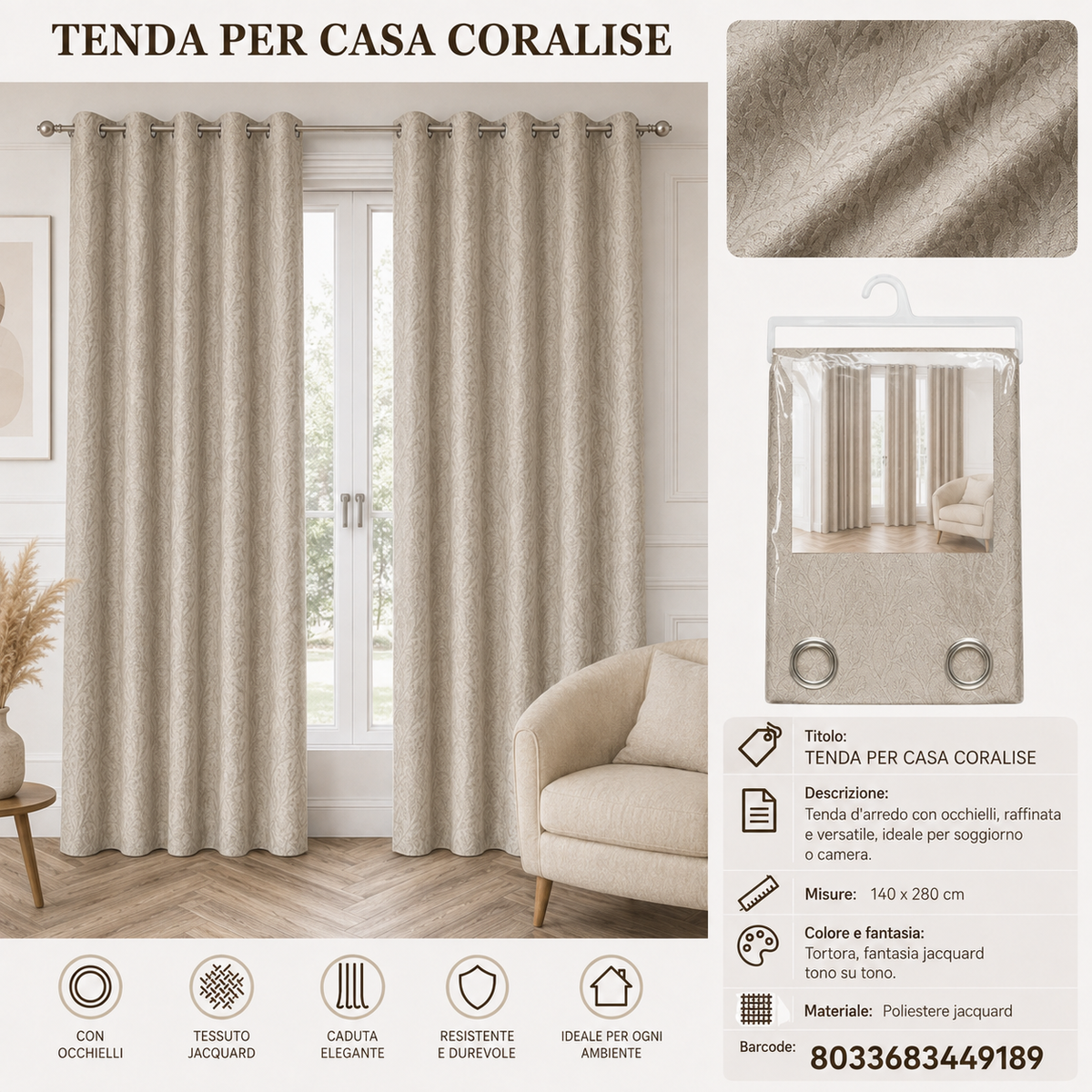 TENDA PER CASA CORALISE 140*280CM - 8033683449189