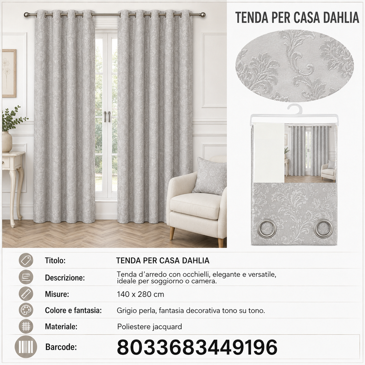 TENDA PER CASA DAHLIA 140*280CM - 8033683449196