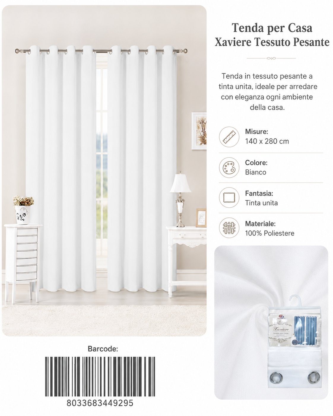 TENDA PER CASA XAVIERE 140*280CM TESSUTO PESANTE - 8033683449295