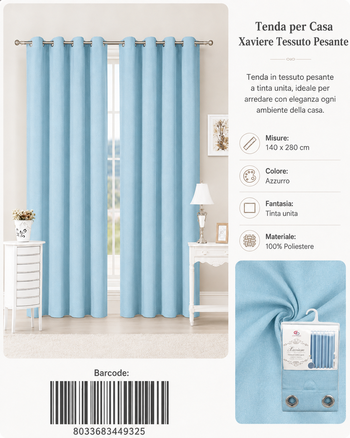 TENDA PER CASA XAVIERE 140*280CM TESSUTO PESANTE - 8033683449325