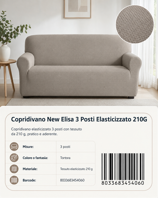 Copridivano Elasticizzato New Elisa 3 Posti 210G - 8033683454060