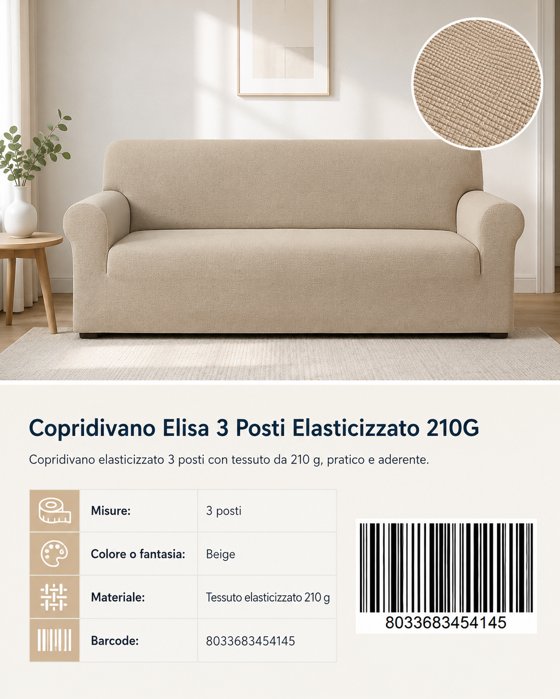 Copridivano Elasticizzato Elisa 3 Posti 210G