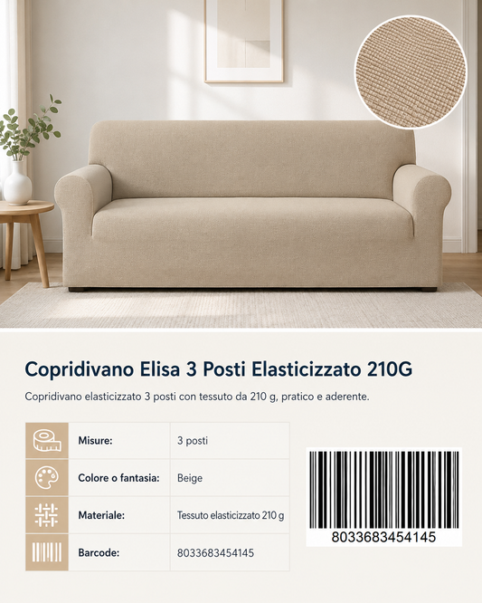Copridivano Elasticizzato Elisa 3 Posti 210G