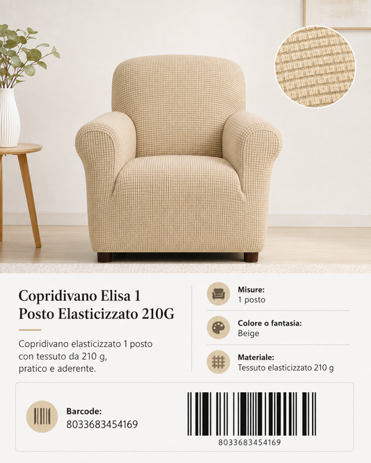 Copridivano Elasticizzato Elisa 1 Posti 210G - 8033683454169