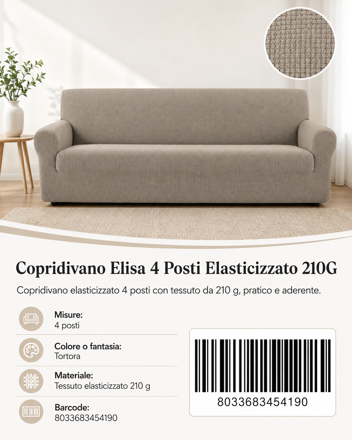 Copridivano Elasticizzato Elisa 4 Posti 210G