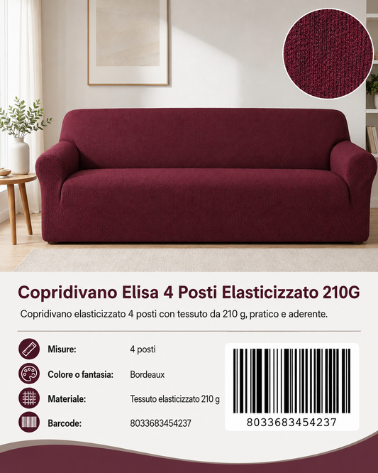 Copridivano Elasticizzato Elisa 4 Posti 210G - 8033683454237