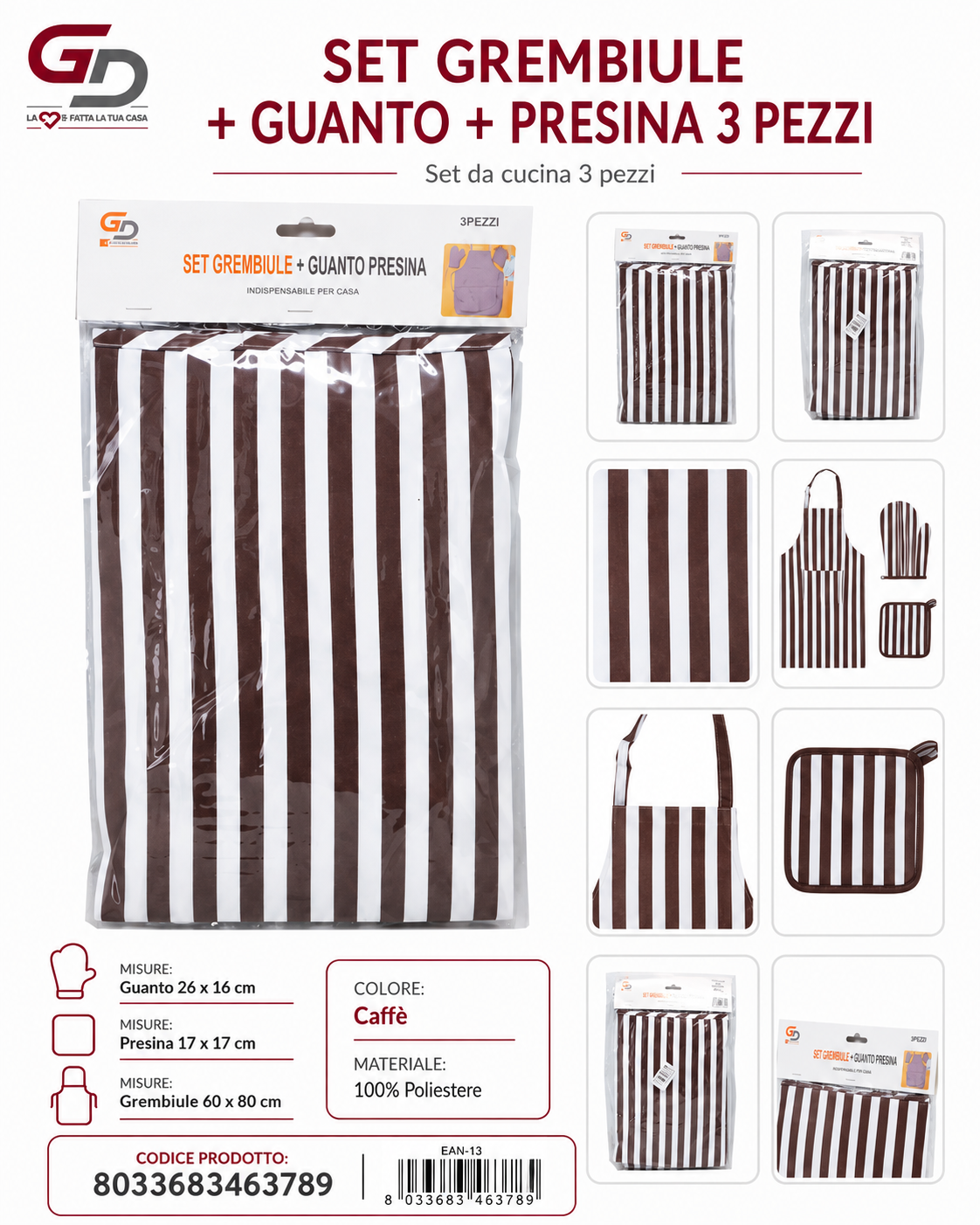 Set Grembiule + Guanto Presina 3 Pezzi 26*16Cm 17*17Cm 60*80Cm