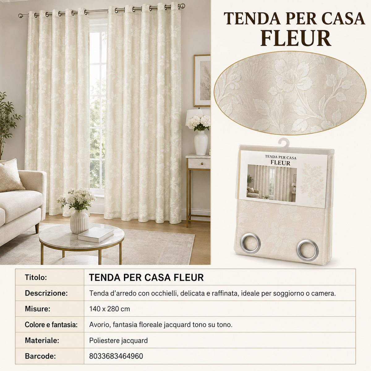 TENDA PER CASA FLEUR 140*280CM 140*280CM - 8033683464960