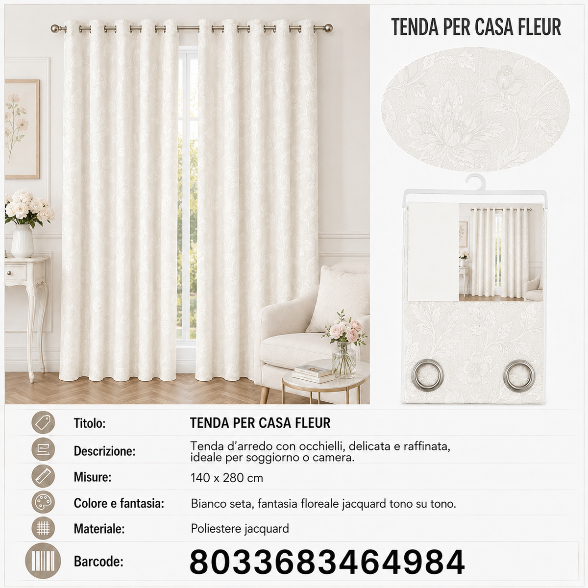 TENDA PER CASA FLEUR 140*280CM - 8033683464984