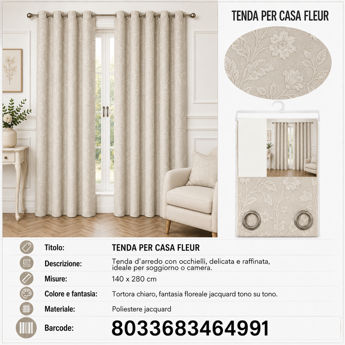 TENDA PER CASA FLEUR 140*280CM - 8033683464991