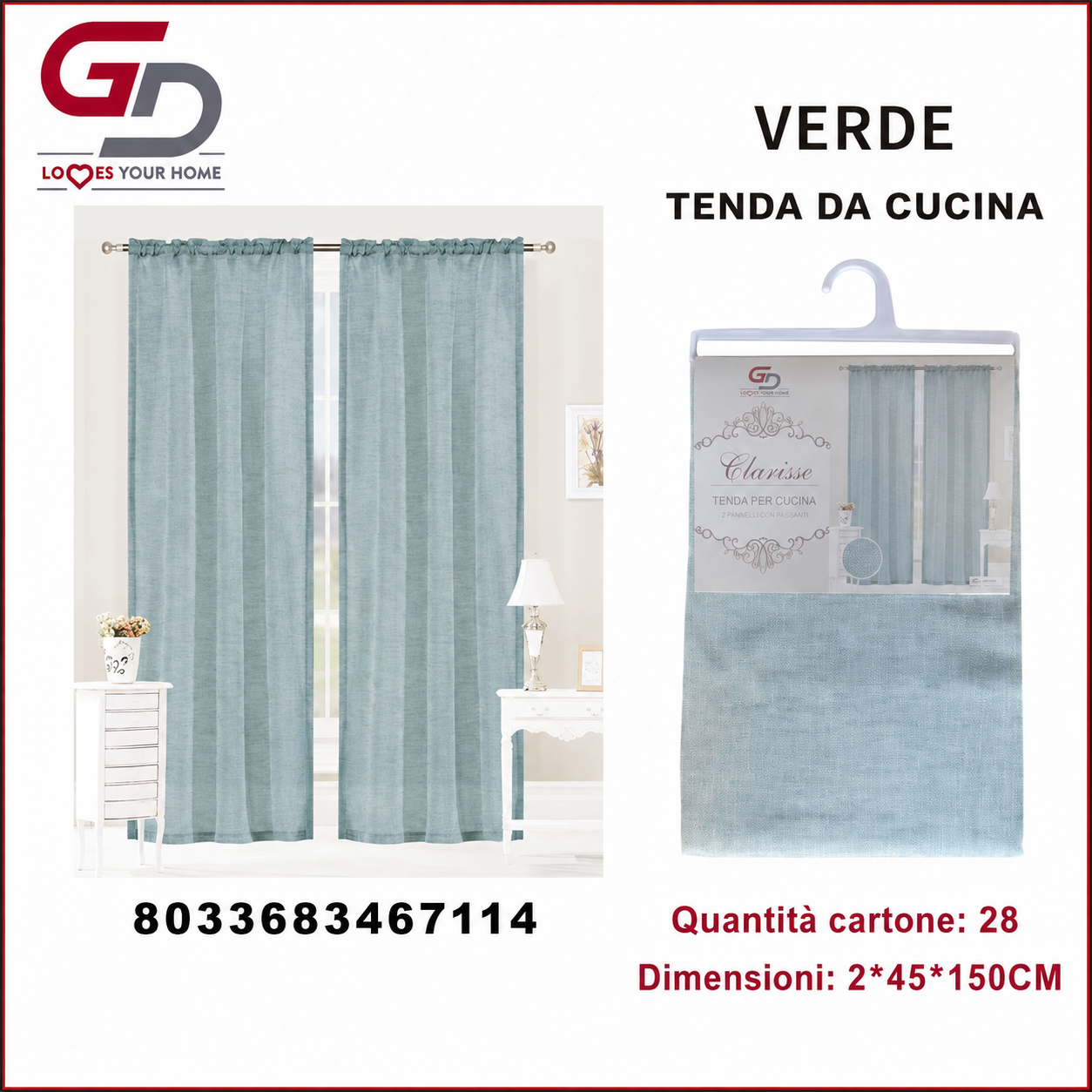 TENDA DA CUCINA CLARISSE 2*45*150CM