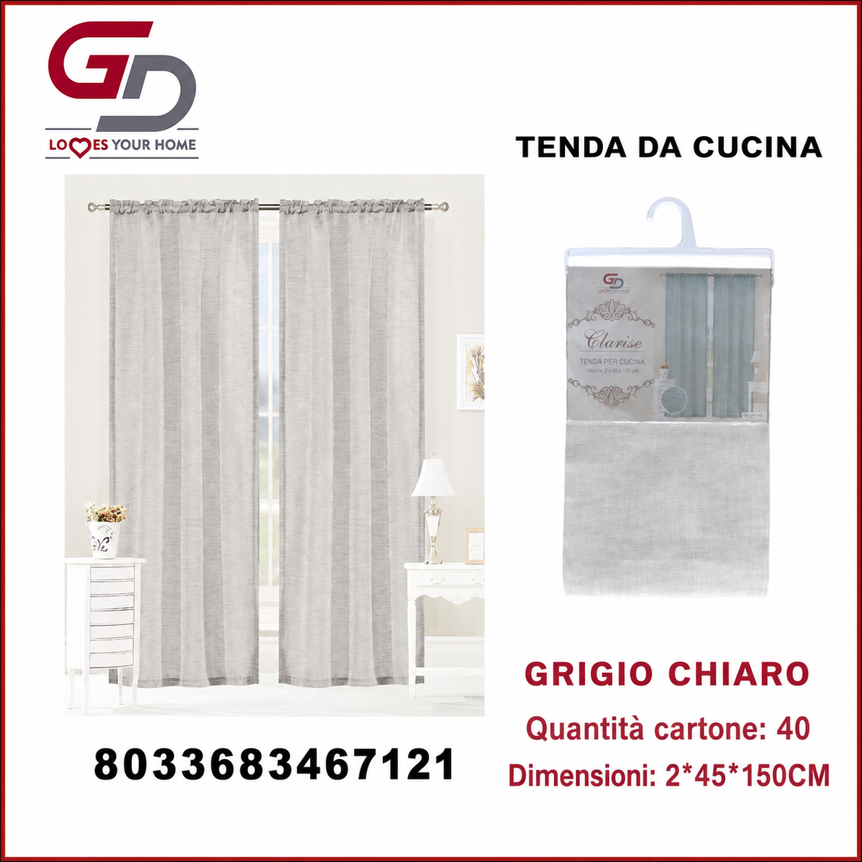 TENDA DA CUCINA CLARISSE 2*45*150CM