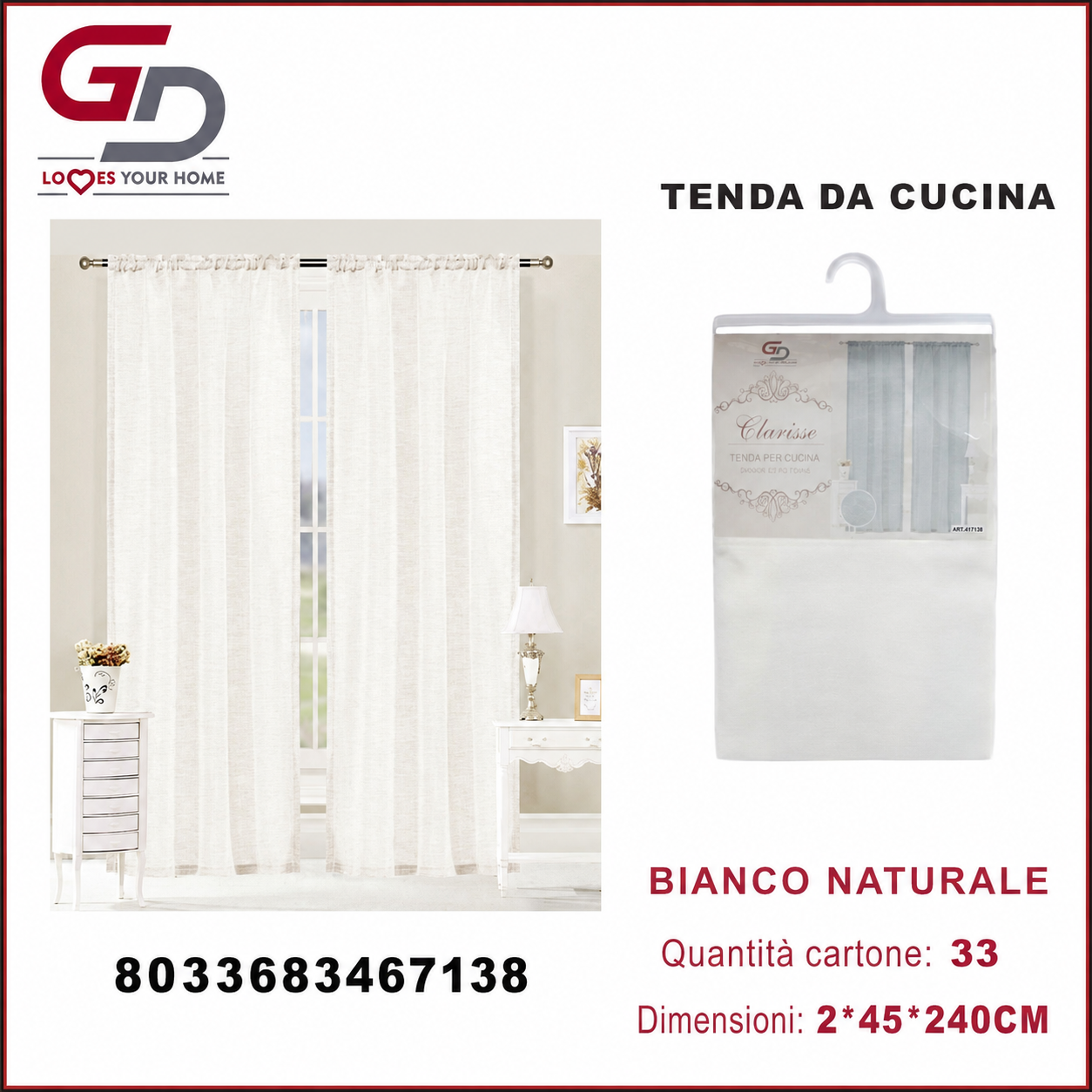 TENDA DA CUCINA CLARISSE 2*45*240CM