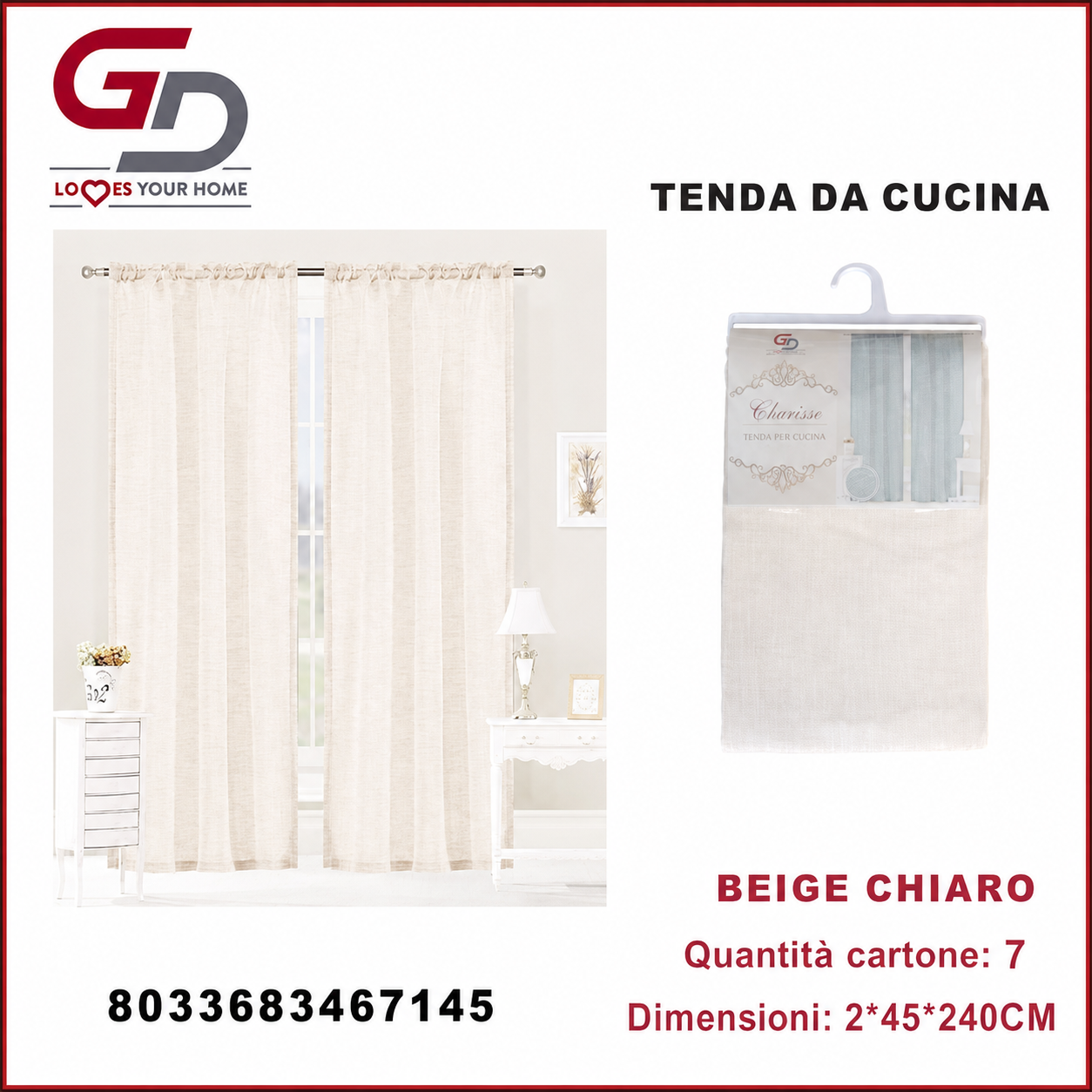 TENDA DA CUCINA CLARISSE 2*45*240CM