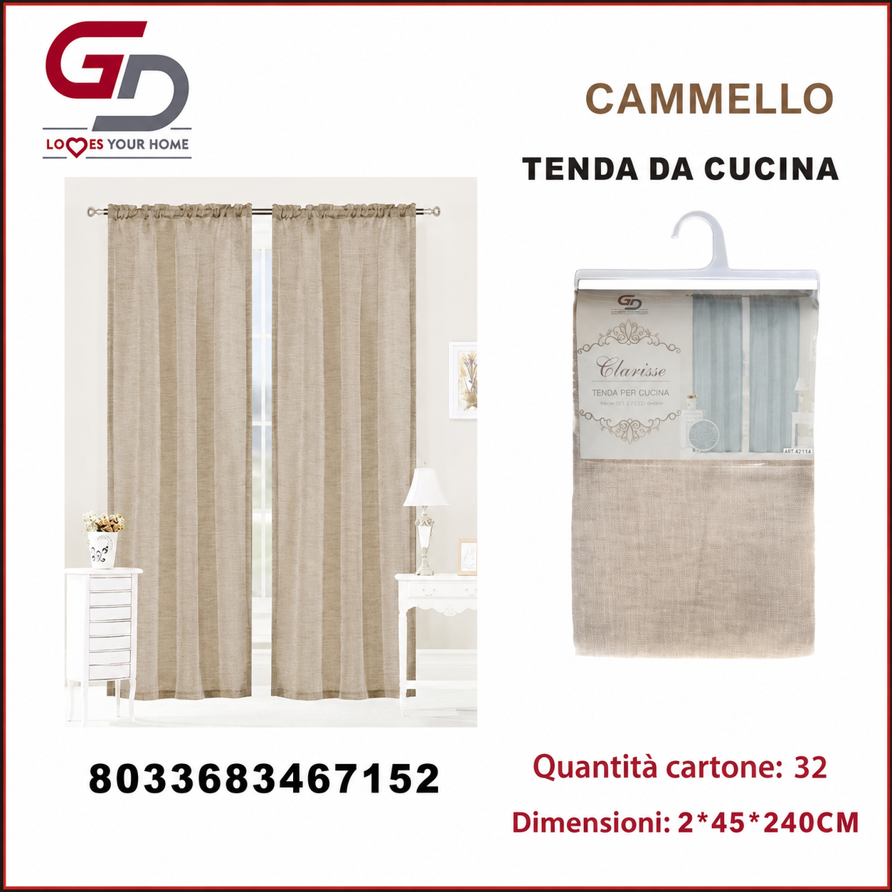TENDA DA CUCINA CLARISSE 2*45*240CM