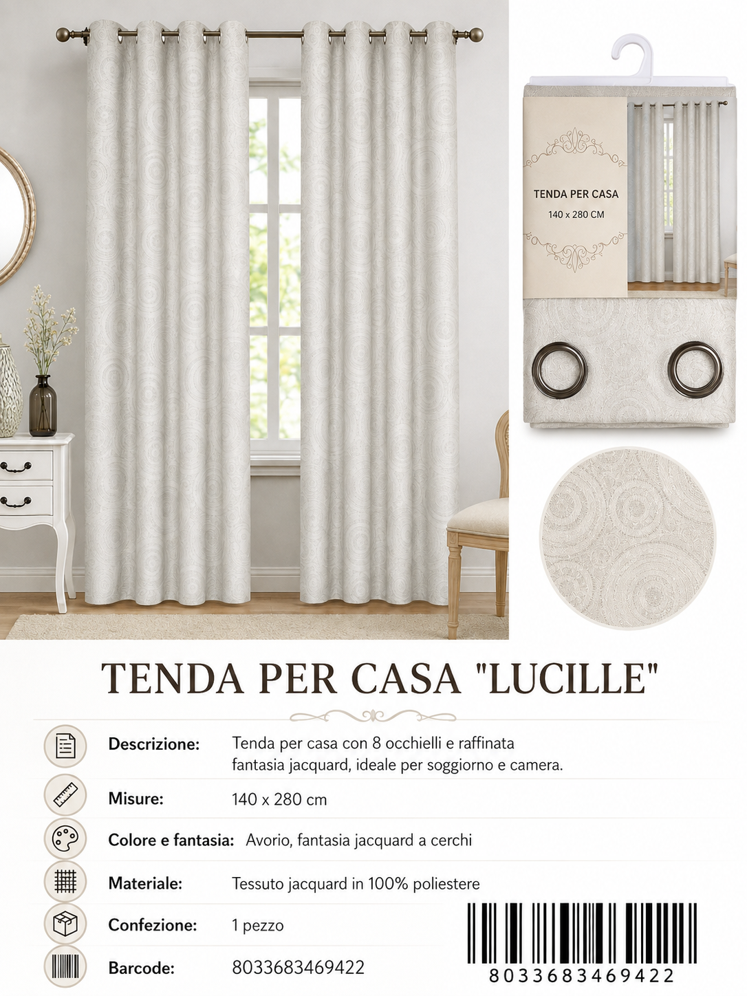 TENDA PER CASA Lucille 140*280CM - 8033683469422