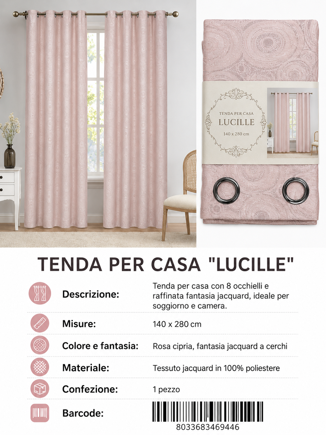 TENDA PER CASA Lucille 140*280CM - 8033683469446