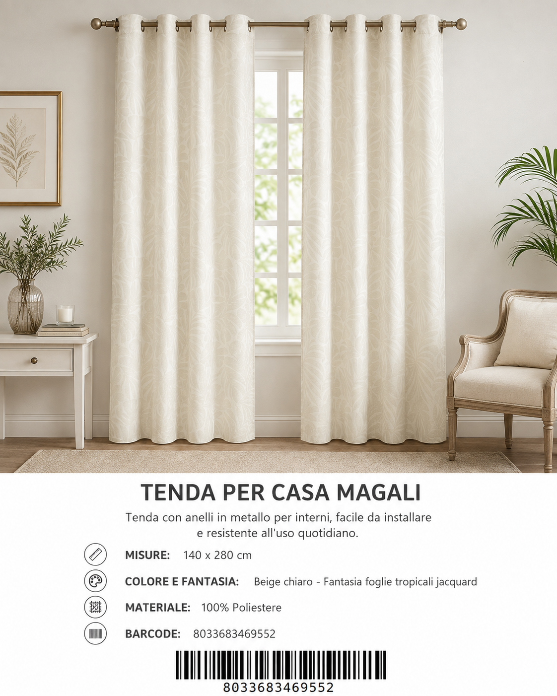 TENDA PER CASA Magali 140*280CM - 8033683469552