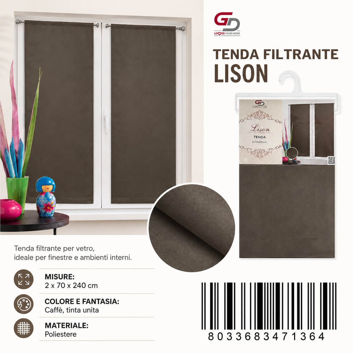 TENDA PER CASA LISON 70*240CM 2*70*240CM - 8033683471364