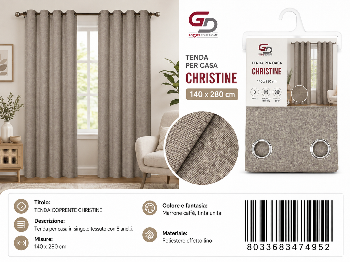 TENDA COPRENTE CHRISTINE 140*280CM SINGOLO TESSUTO - 8033683474952