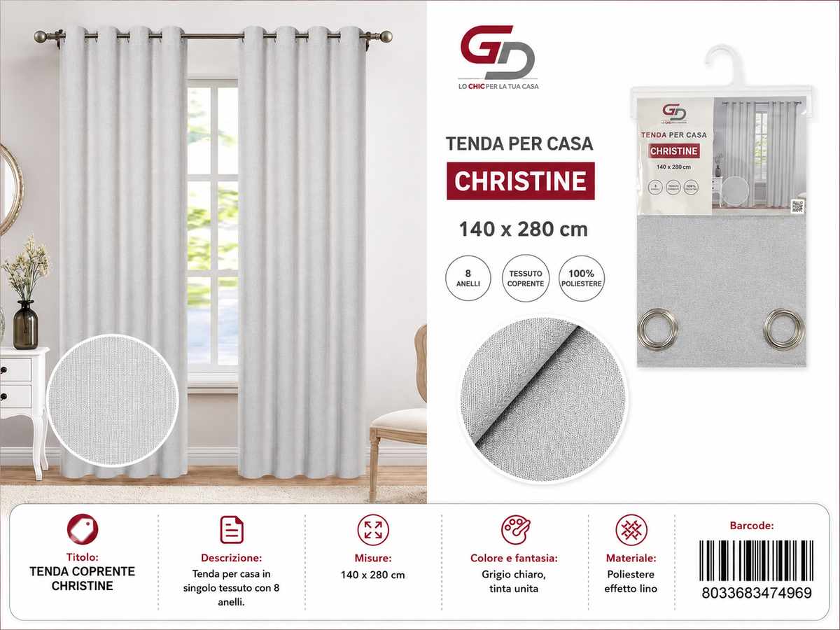 TENDA COPRENTE CHRISTINE 140*280CM SINGOLO TESSUTO - 8033683474969