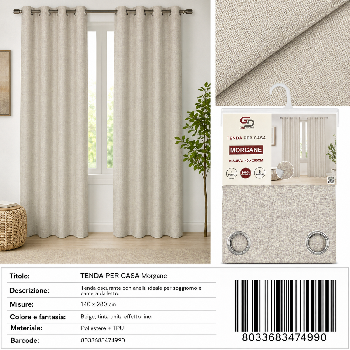 TENDA PER CASA MORGANE 140X280CM - 8033683474990