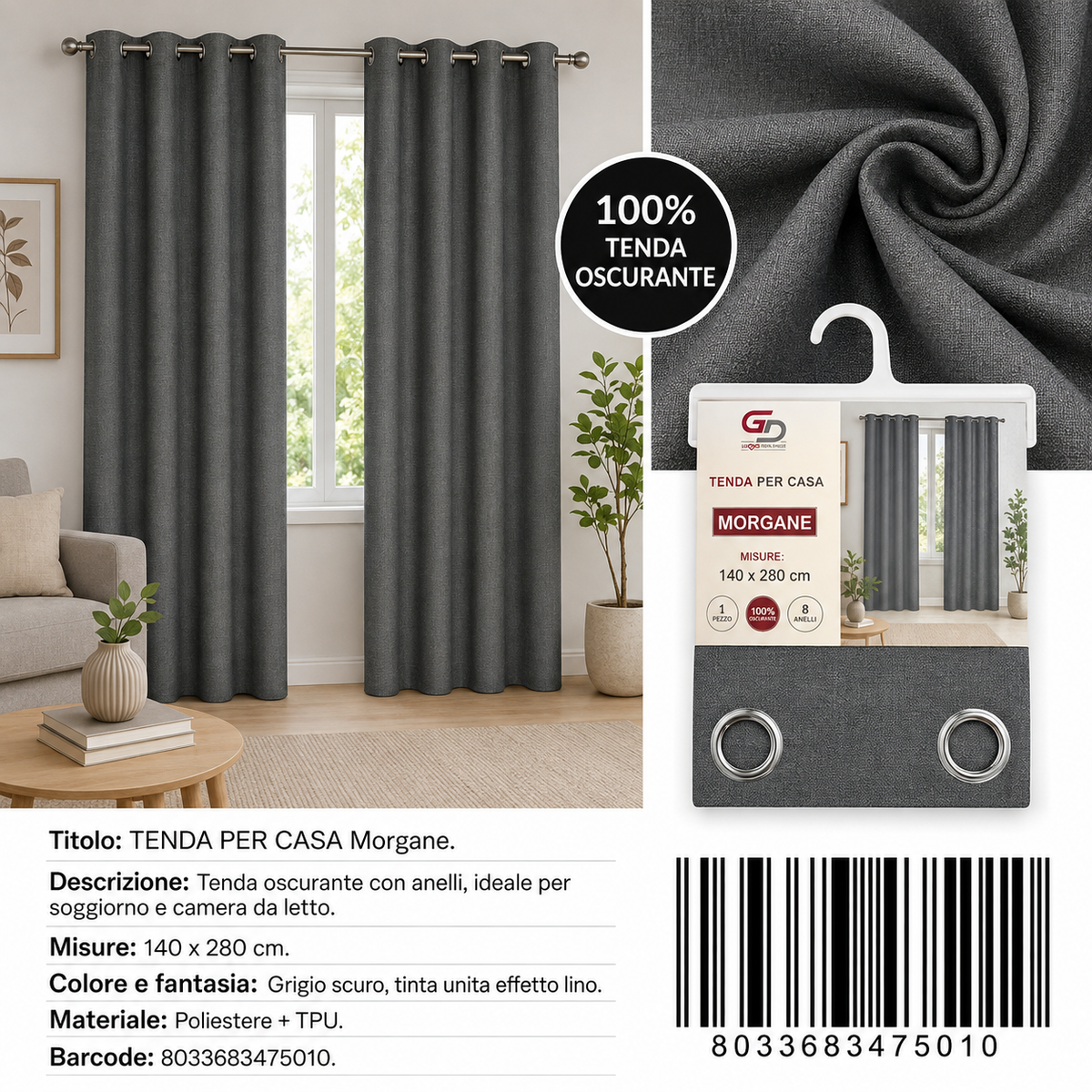 TENDA PER CASA MORGANE 140X280CM - 8033683475010