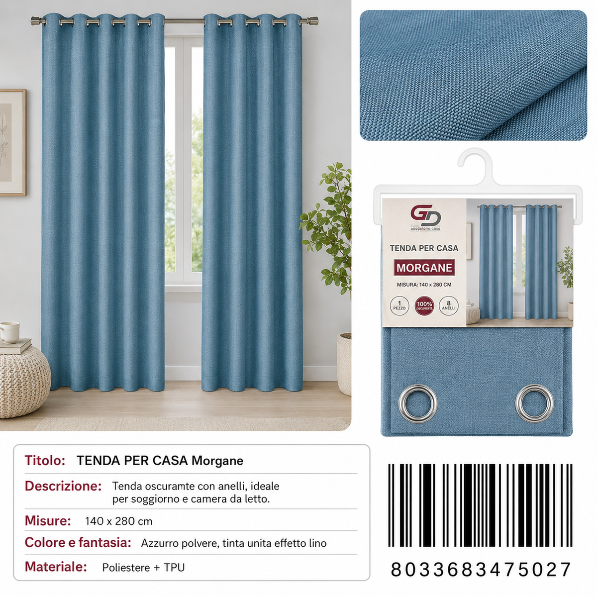 TENDA PER CASA MORGANE 140X280CM - 8033683475027