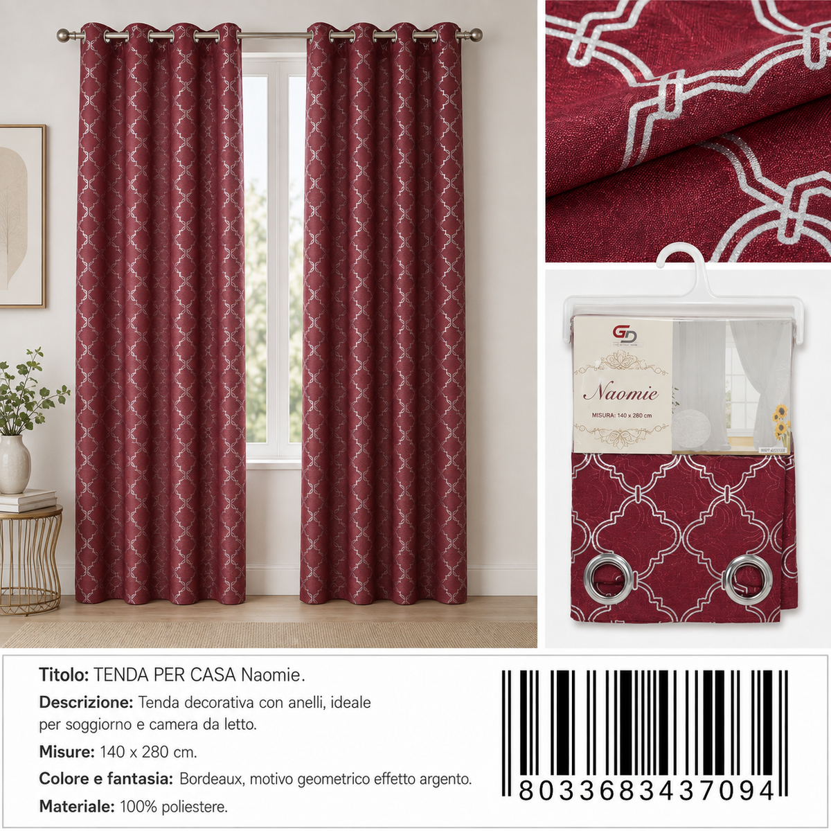 TENDA PER CASA MORGANE 140X280CM - 8033683475034