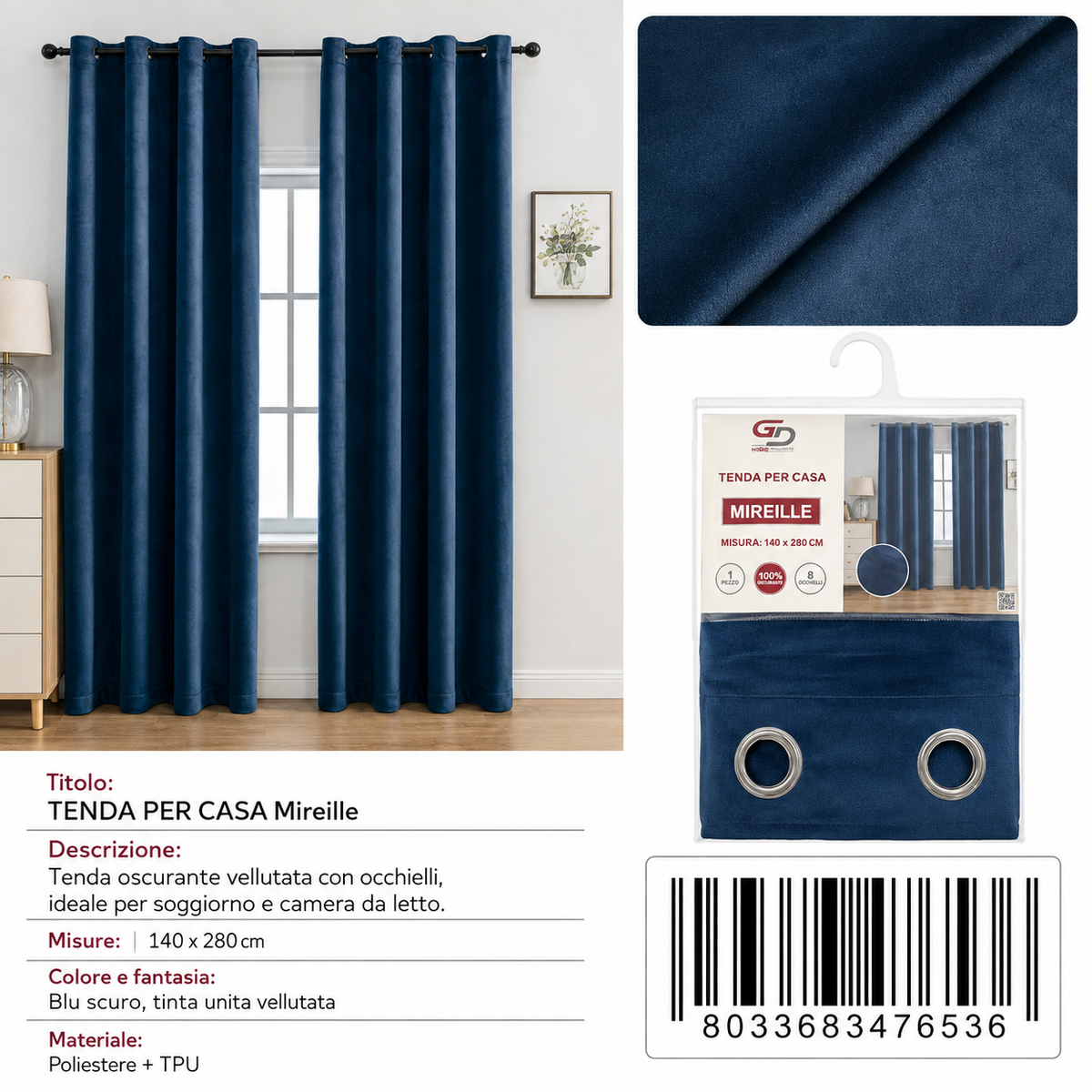 TENDA PER CASA MIREILLE 140X280CM - 8033683476536