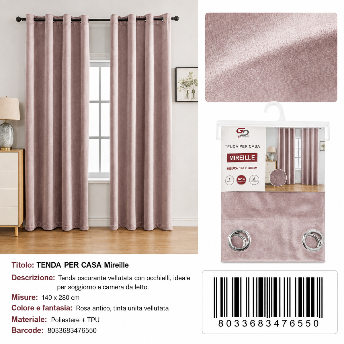 TENDA PER CASA MIREILLE 140X280CM - 8033683476550