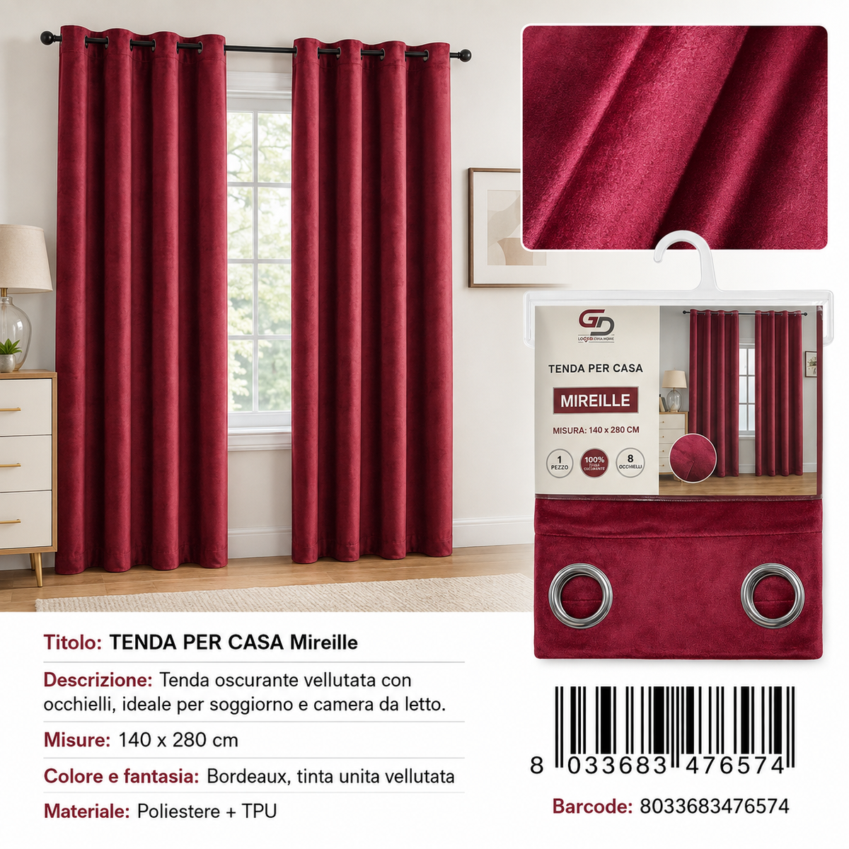 TENDA PER CASA MIREILLE 140X280CM - 8033683476574