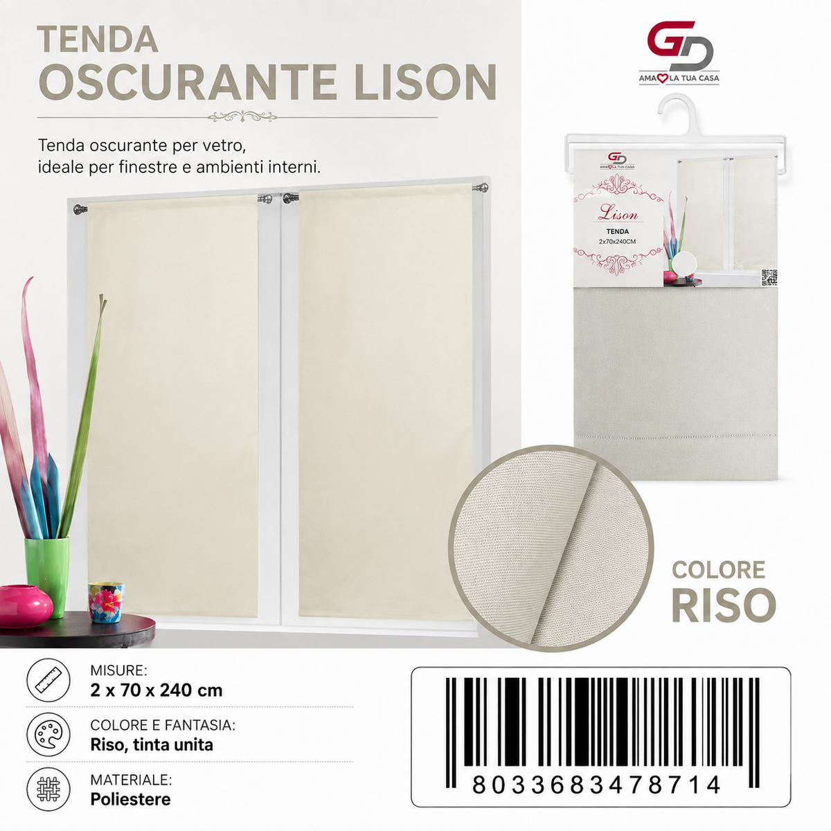 TENDA PER CASA LISON 70*240CM 2*70*240CM - 8033683478714