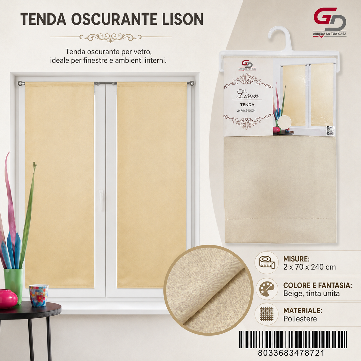 TENDA PER CASA LISON 70*240CM 2*70*240CM - 8033683478721