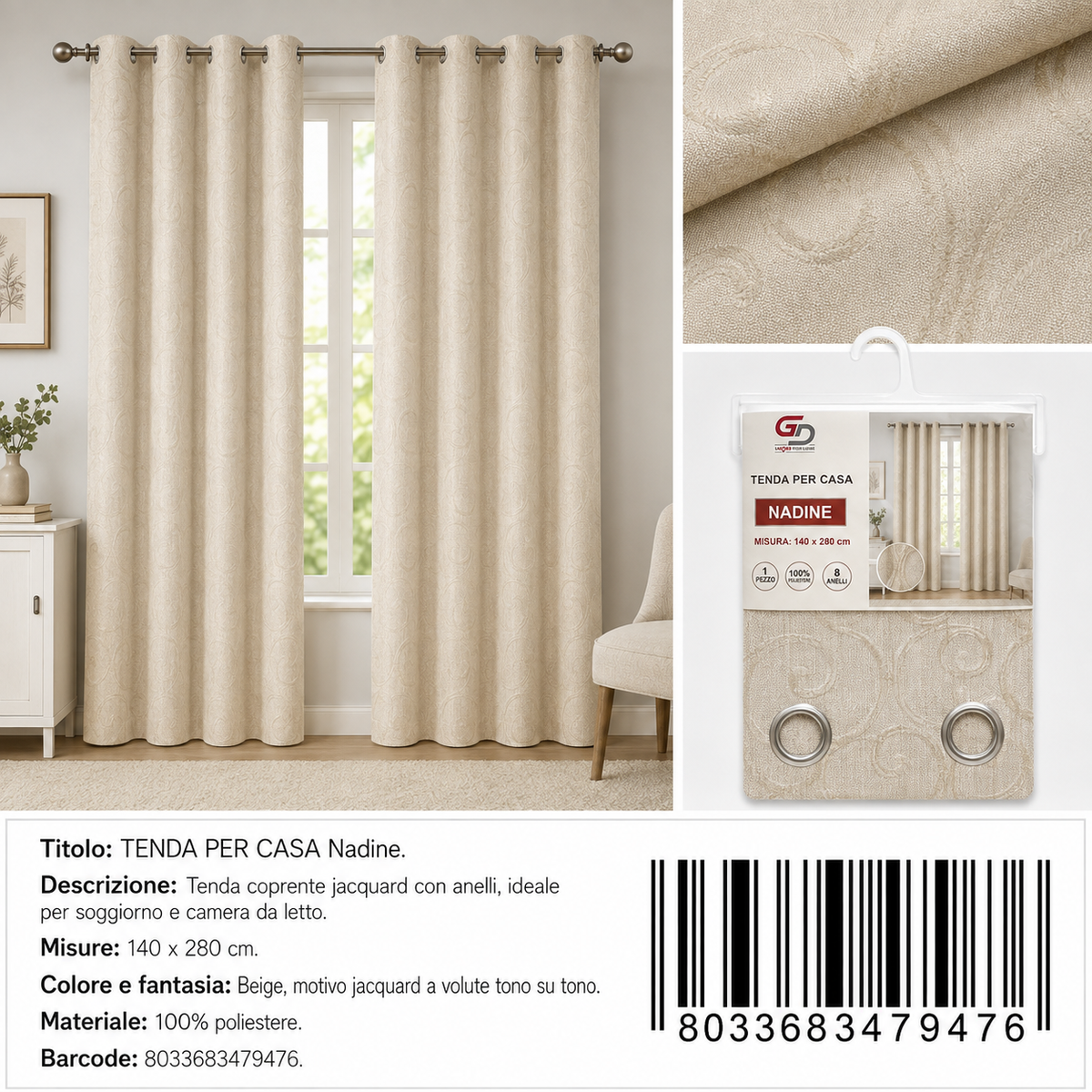 TENDA PER CASA Nadine 140*280CM - 8033683479476