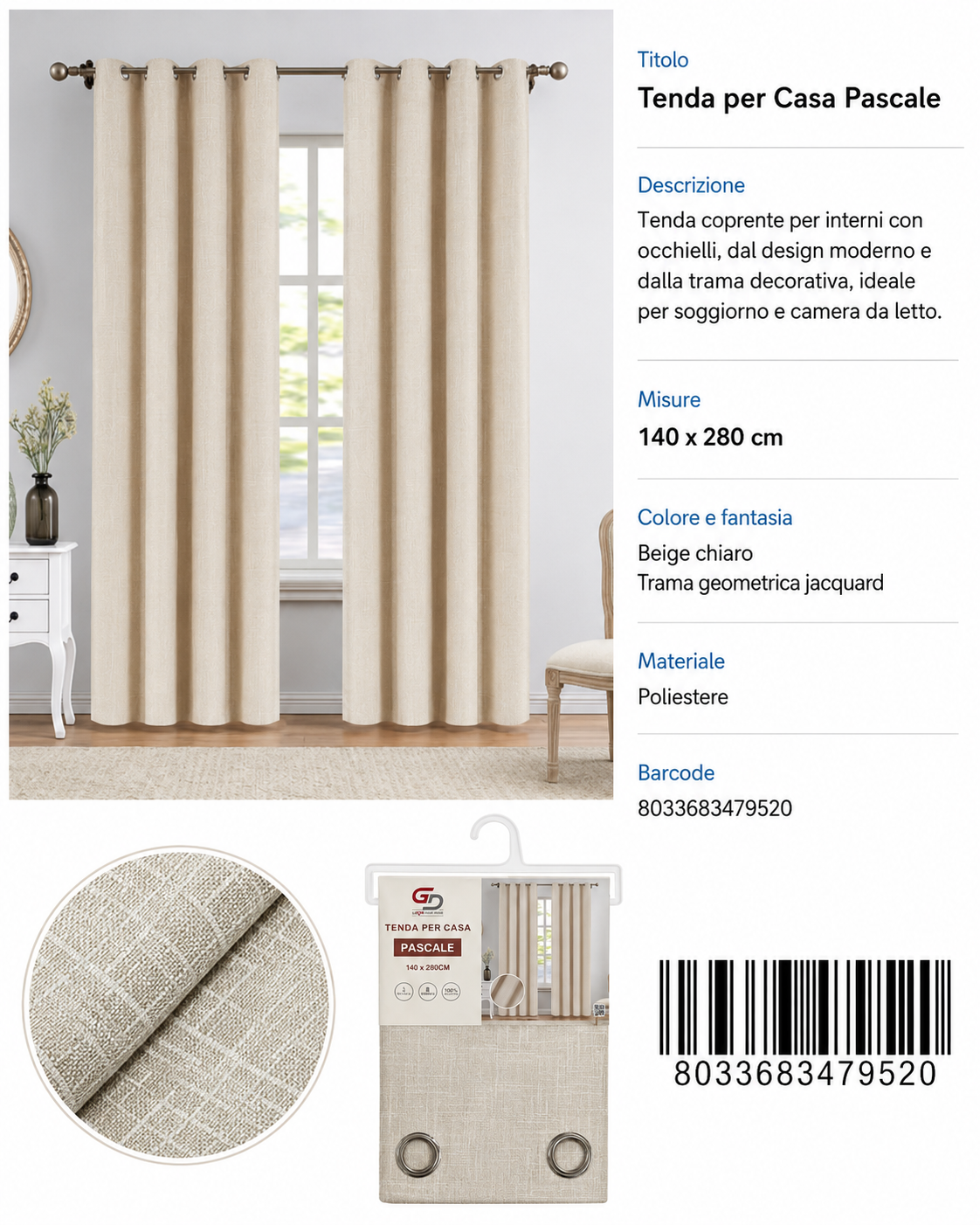 TENDA PER CASA Pascale 140*280CM - 8033683479520