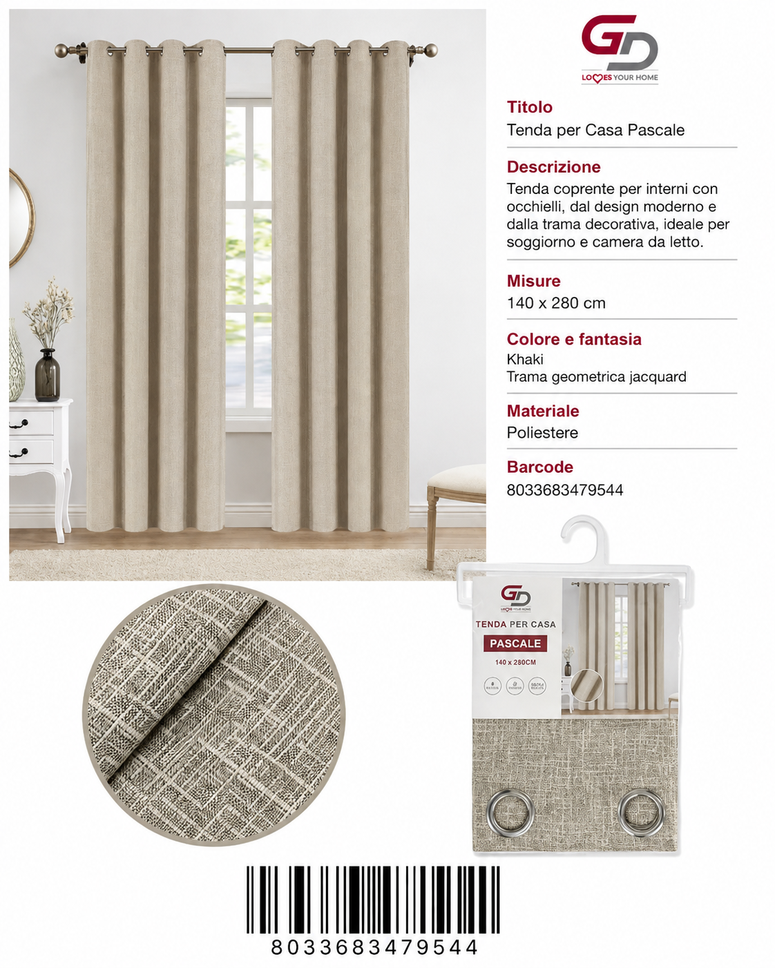 TENDA PER CASA Pascale 140*280CM - 8033683479544