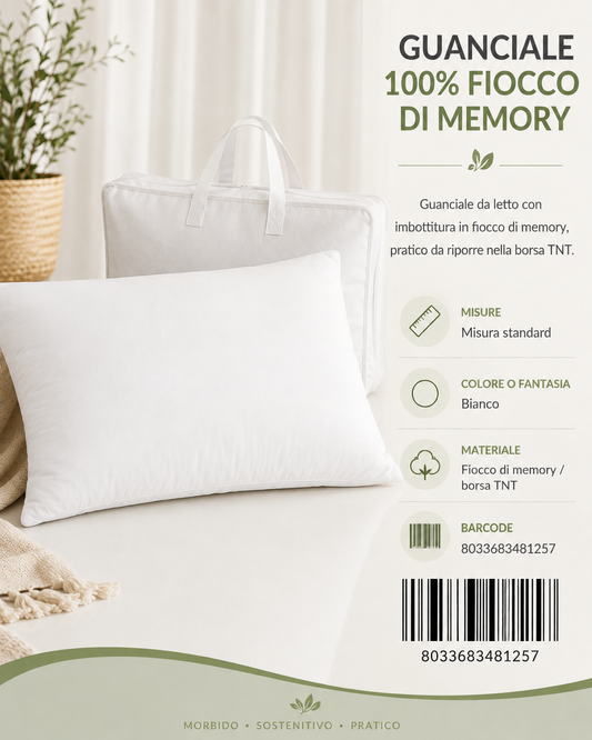 451257 Guanciale 100% Fiocco Di Memory Con Borsa Tnt