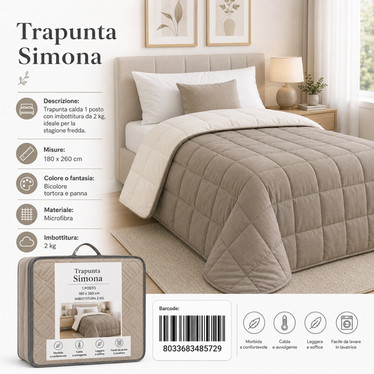 Trapunta Simona Bic 1P Peso Trapunta 2Kg - 8033683485729