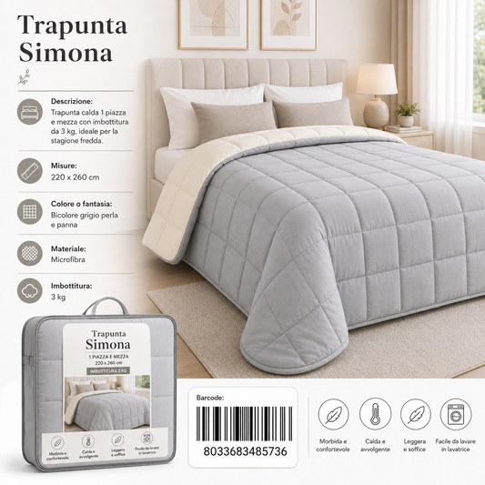 Trapunta Simona Bic 1P1/2 Peso Trapunta 2,4Kg - 8033683485736