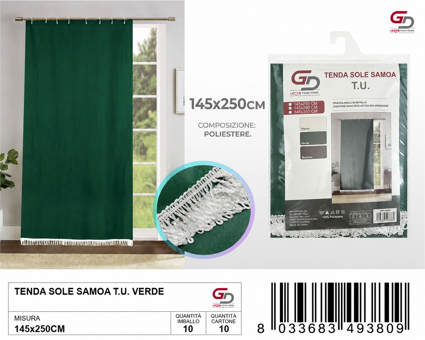 TENDA SOLE SAMOA 145*250 T.U. VERDE 145*250CM