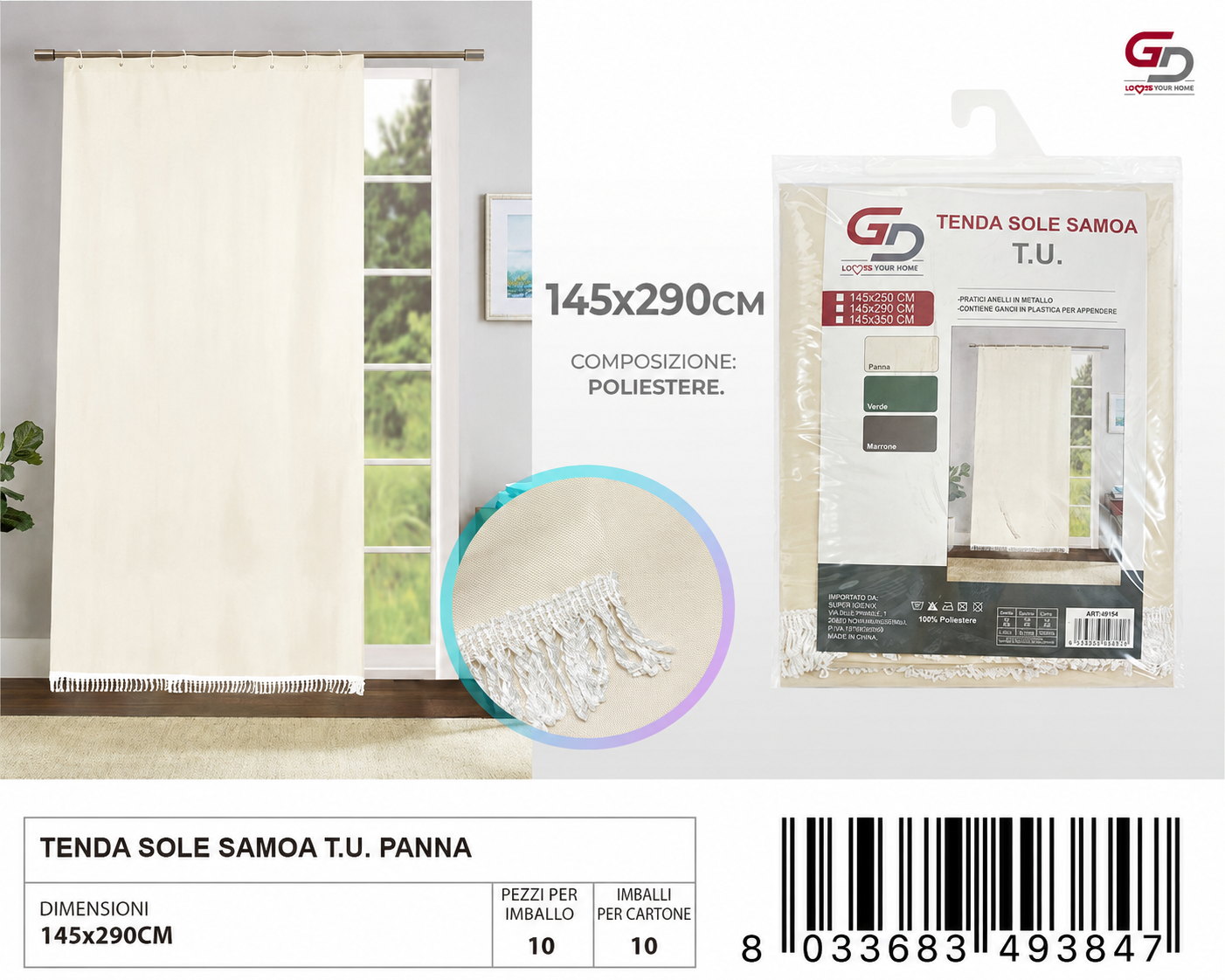 TENDA SOLE SAMOA 145*290 T.U. PANNA 145*290CM