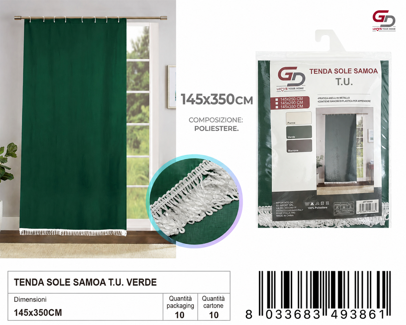 TENDA SOLE SAMOA 145*350 T.U. VERDE 145*350CM