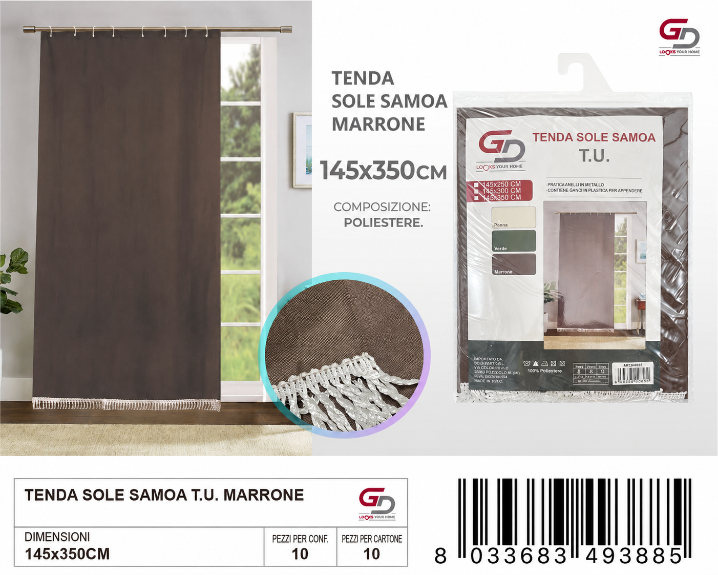 TENDA SOLE SAMOA 145*350 T.U. MARRONE 145*350CM