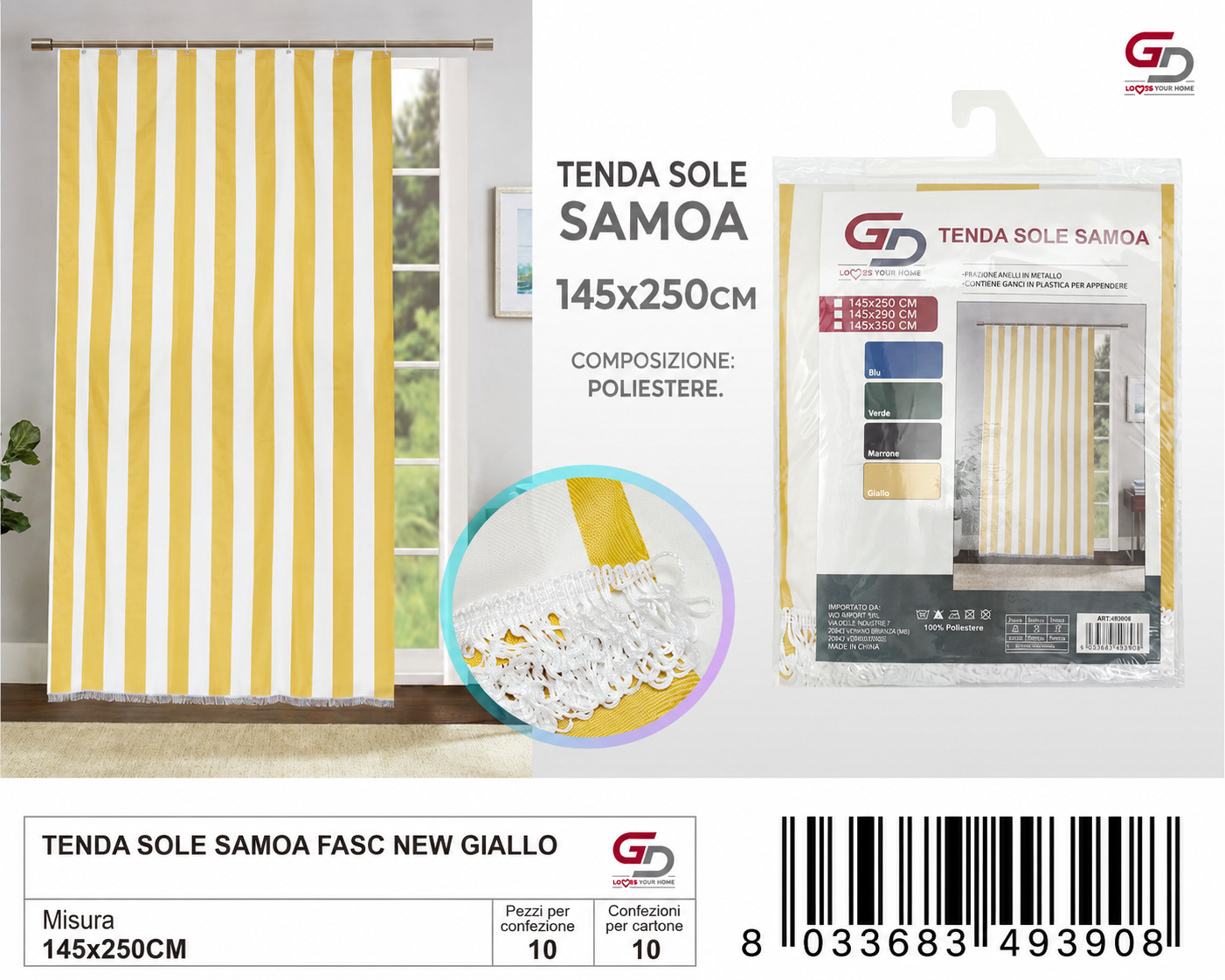 TENDA SOLE SAMOA 145*250 FASC NEW GIALLO 145*250CM