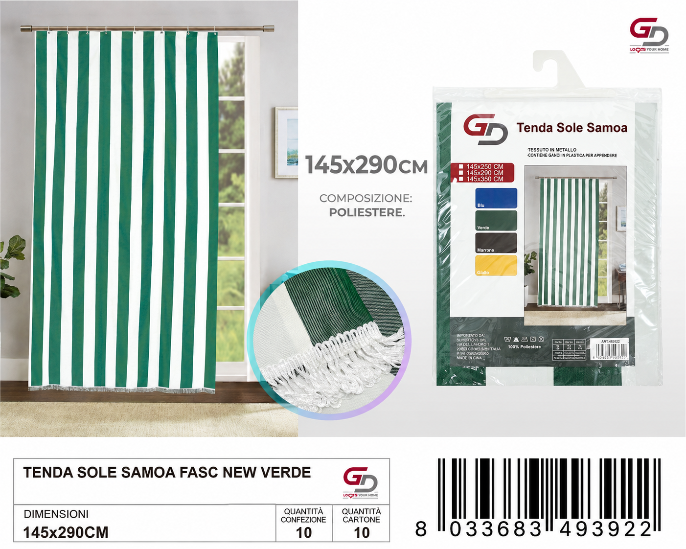 TENDA SOLE SAMOA 145*290 FASC NEW VERDE 145*290CM