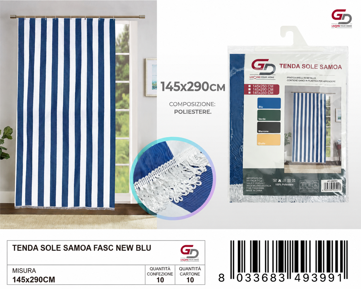 TENDA SOLE SAMOA 145*290 FASC NEW BLU 145*290CM