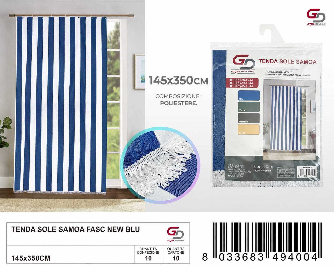 TENDA SOLE SAMOA 145*350 FASC NEW BLU 145*350CM