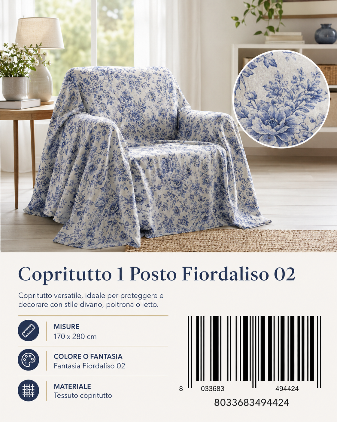 Copritutto 1P Stp 170 X 280 Cm Fiordaliso 02 Copritutto - 8033683494424