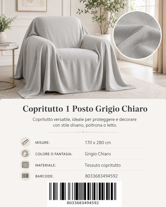 Copritutto 1P T.U. 170 X 280 Cm Grigio Chiaro Copritutto - 8033683494592